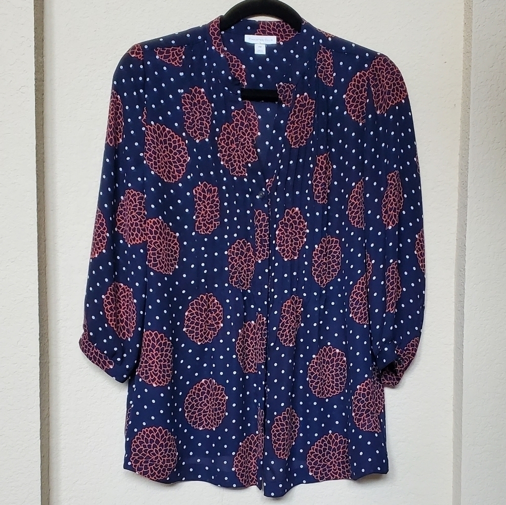 Charter Club Women's Navy LS Blouse Size PM